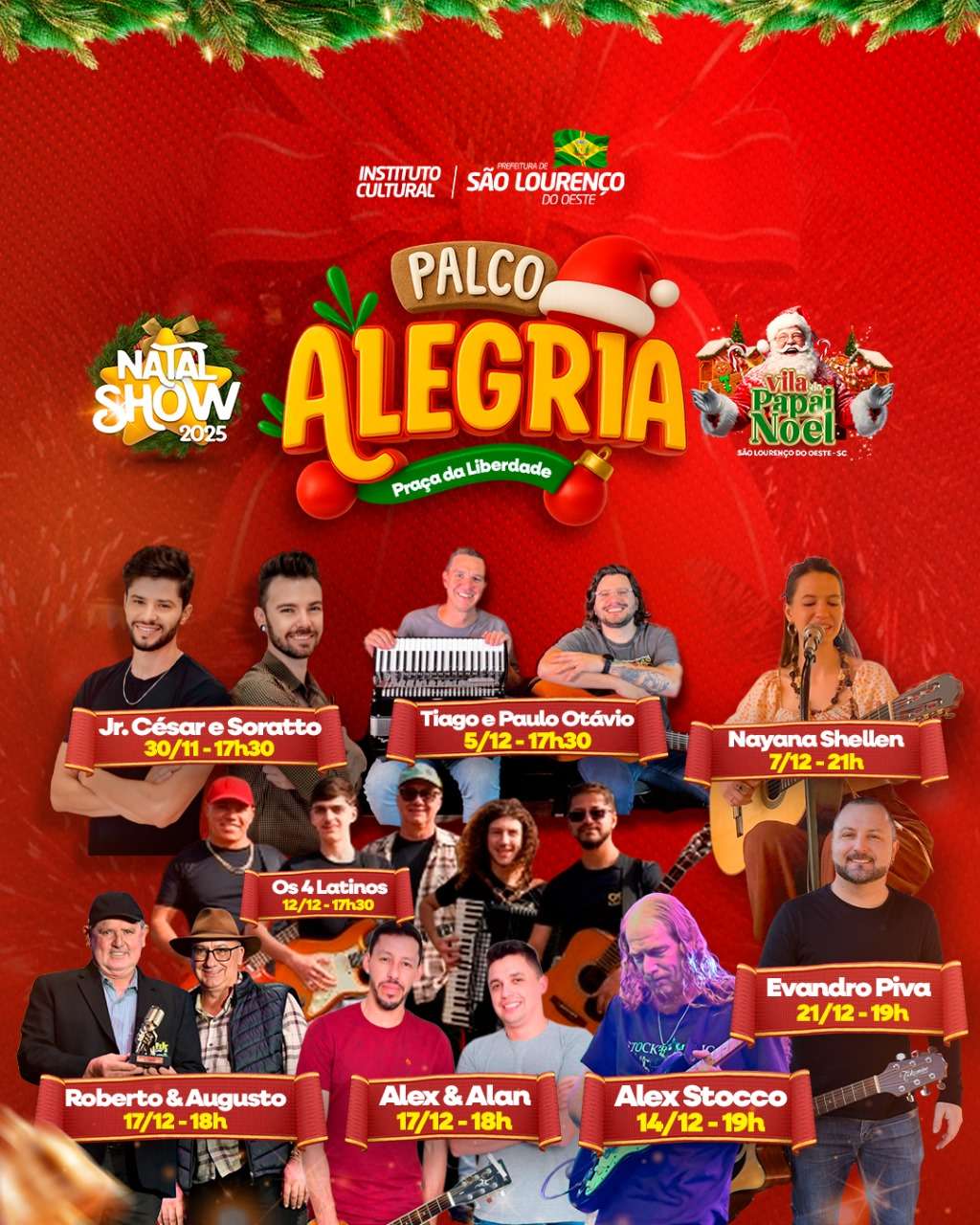Artistas Locais movimentarão o Palco Alegria durante o Natal Show 2025